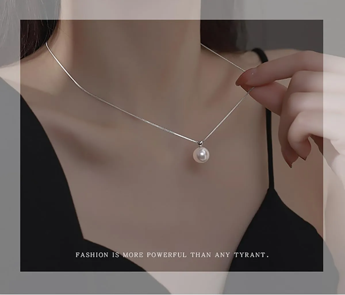 Single Pearl Necklace for Women silver | Black Pearl Necklace Pendant | Dainty Pearl Drop Necklaces Jewelry | Simple Pearl Pendant Necklace Birthday Gift