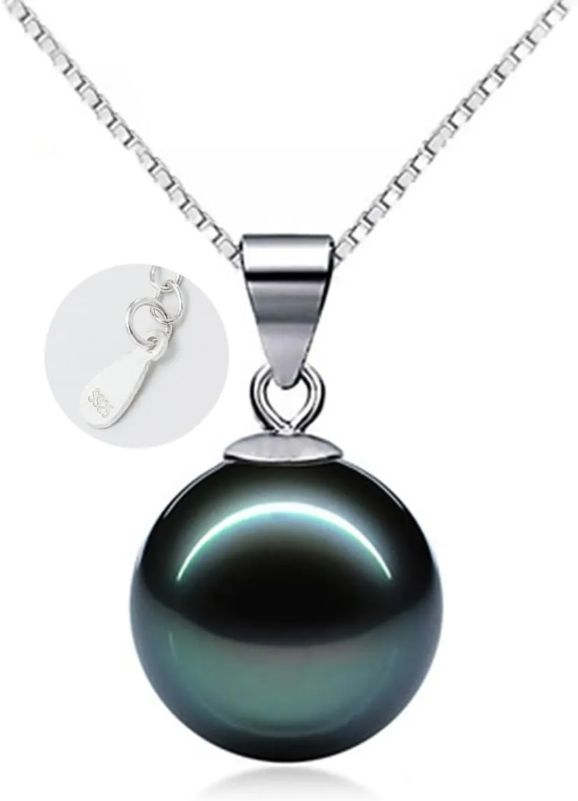 Single Pearl Necklace for Women silver | Black Pearl Necklace Pendant | Dainty Pearl Drop Necklaces Jewelry | Simple Pearl Pendant Necklace Birthday Gift
