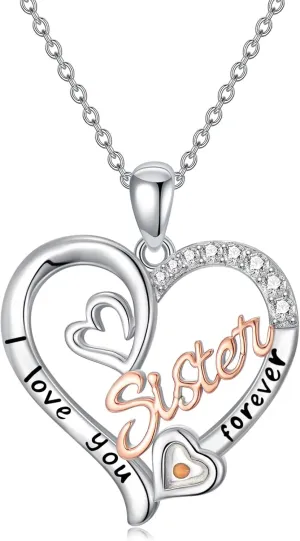 Sister Necklaces 925 Sterling Silver Birthstone Pendant I Love You Forever Sister Birthday Jewelry, Personalized Sisters Gifts for Women
