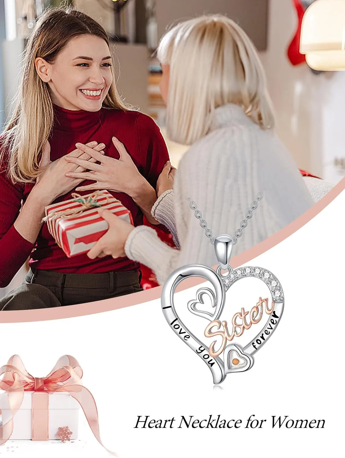 Sister Necklaces 925 Sterling Silver Birthstone Pendant I Love You Forever Sister Birthday Jewelry, Personalized Sisters Gifts for Women