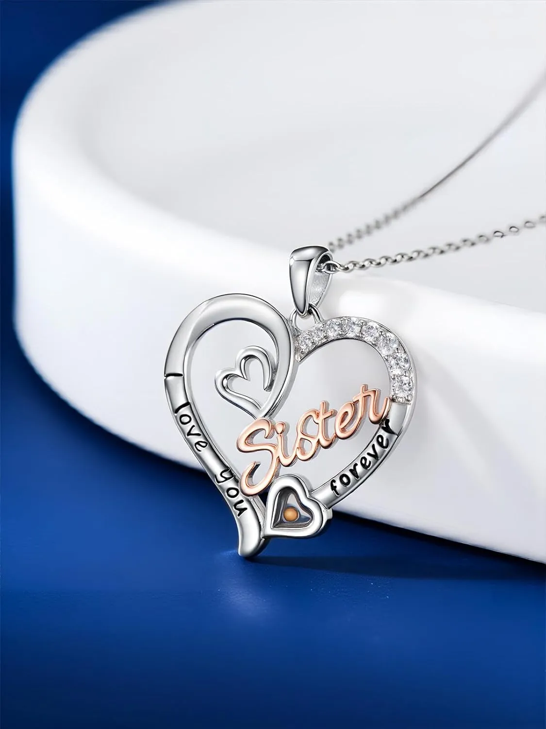 Sister Necklaces 925 Sterling Silver Birthstone Pendant I Love You Forever Sister Birthday Jewelry, Personalized Sisters Gifts for Women
