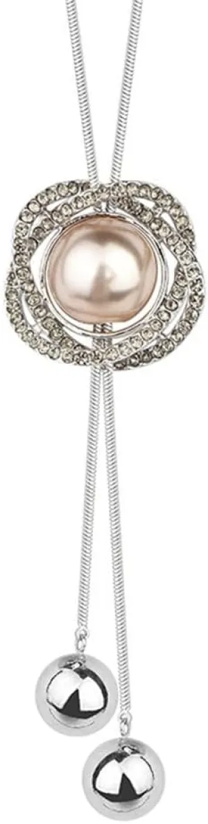 Sither Pearls Crystal Pendant Necklace for Women Long Flower Tassel Sweater Chain Necklace Wedding Dressy Necklace Jewelry for Winter Evening Party Christmas Gift