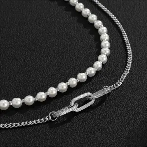 SKUZA Necklace,Necklaces & Pendants Chain Necklaces Retro Creative Design Imitation Pearl Necklace Personality Same Jewelry Accessories Gift Pendant Necklaces (Metal Color : A) ()