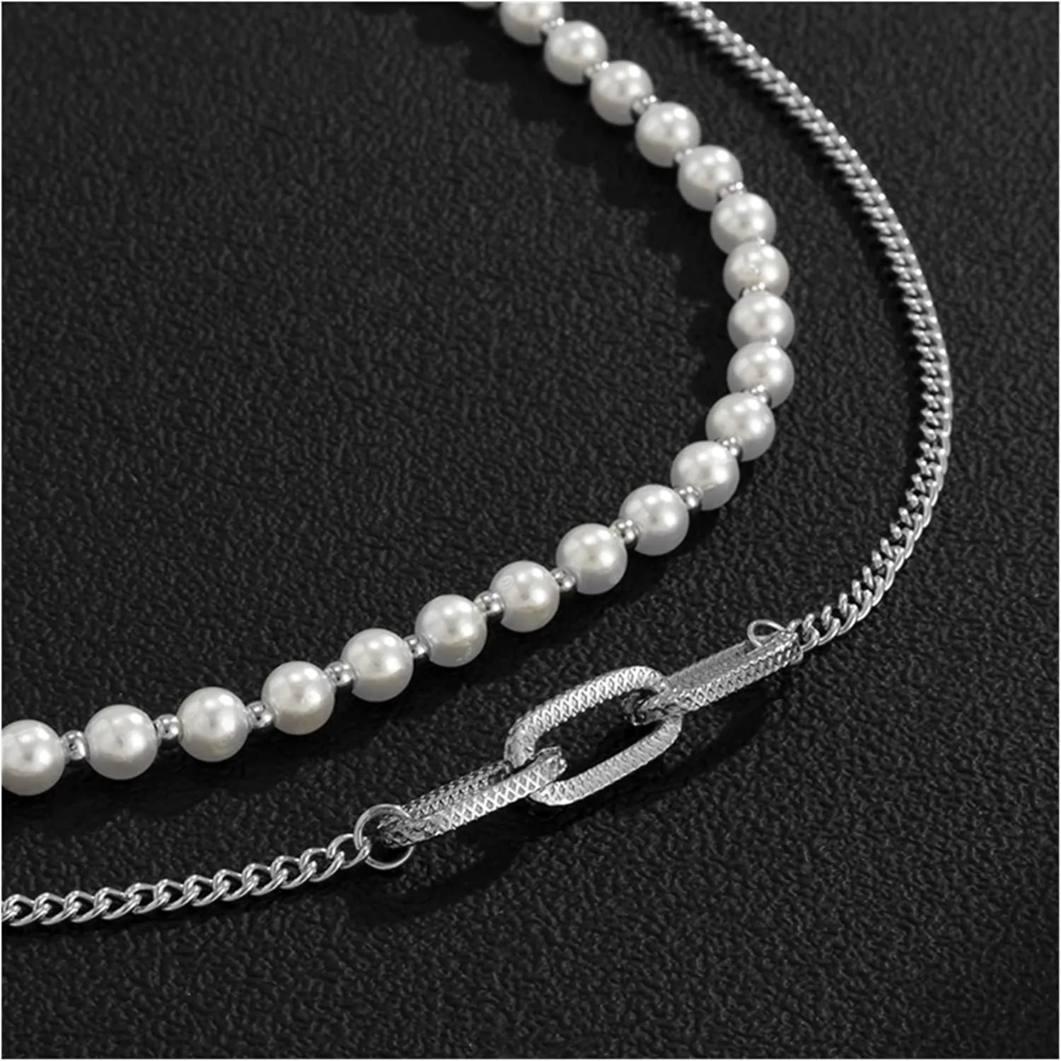 SKUZA Necklace,Necklaces & Pendants Chain Necklaces Retro Creative Design Imitation Pearl Necklace Personality Same Jewelry Accessories Gift Pendant Necklaces (Metal Color : A) ()