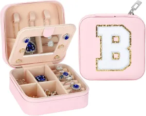 Small Travel Jewelry Box Organizer with Mirror, Women Teen Girl Gifts Trendy Stuff, Double Layer Portable Travel Case Display Storage Holder Boxes for Stud Earrings, Rings, Necklaces, Bracelets (B)