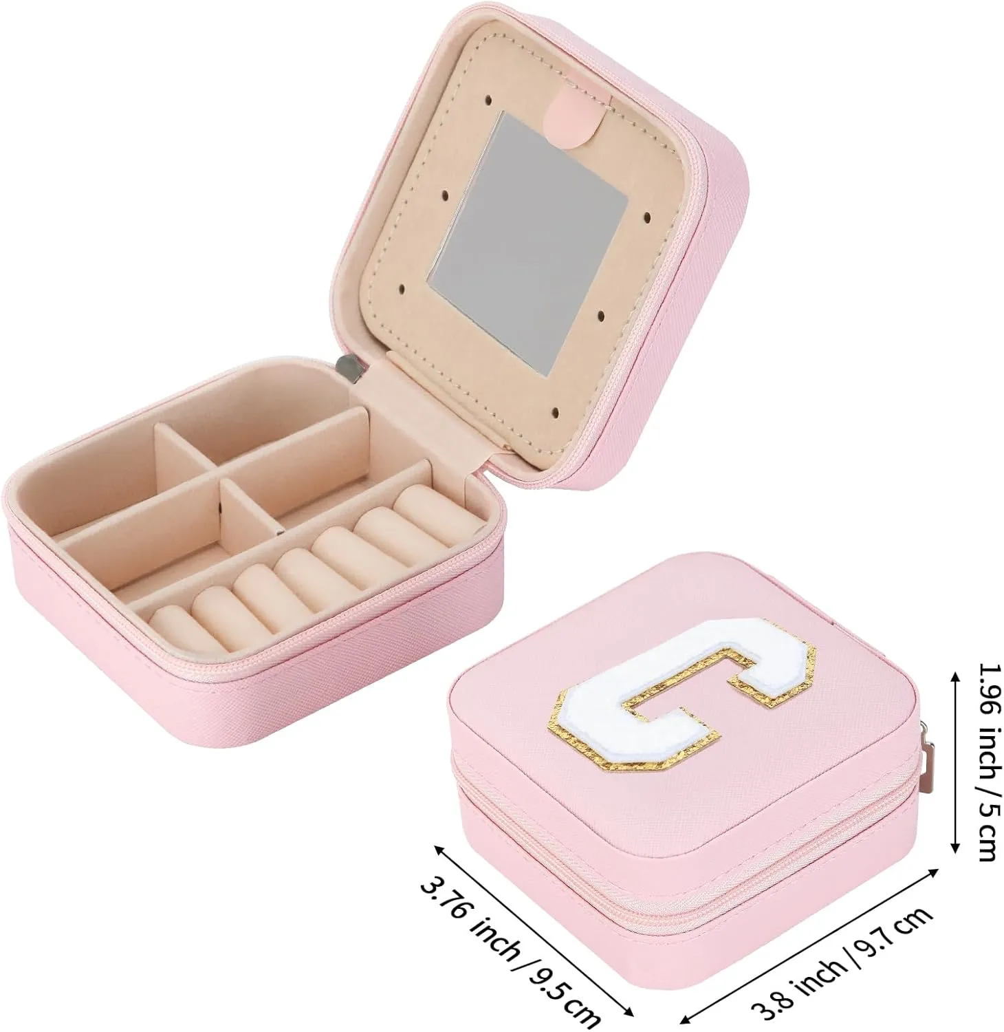 Small Travel Jewelry Box Organizer with Mirror, Women Teen Girl Gifts Trendy Stuff, Double Layer Portable Travel Case Display Storage Holder Boxes for Stud Earrings, Rings, Necklaces, Bracelets (C)