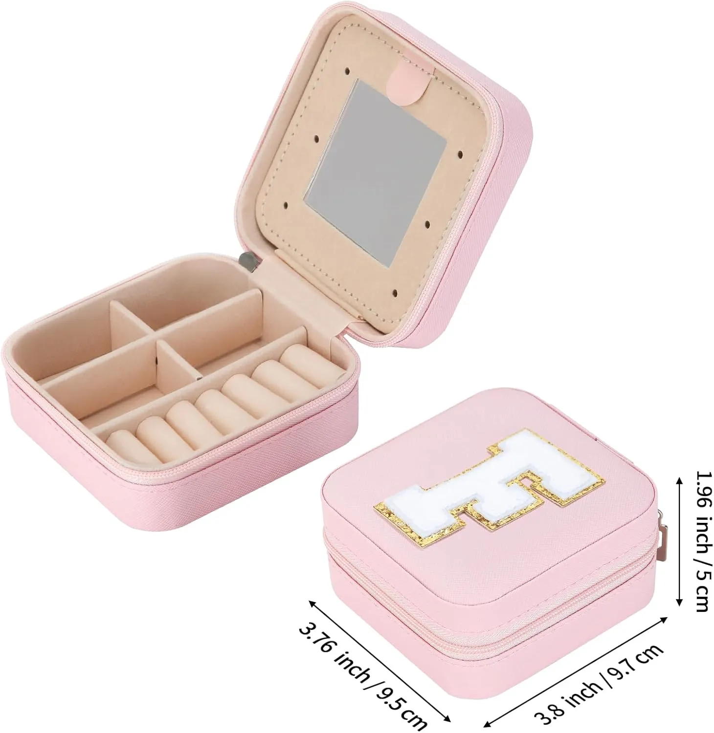 Small Travel Jewelry Box Organizer with Mirror, Women Teen Girl Gifts Trendy Stuff, Double Layer Portable Travel Case Display Storage Holder Boxes for Stud Earrings, Rings, Necklaces, Bracelets (F)