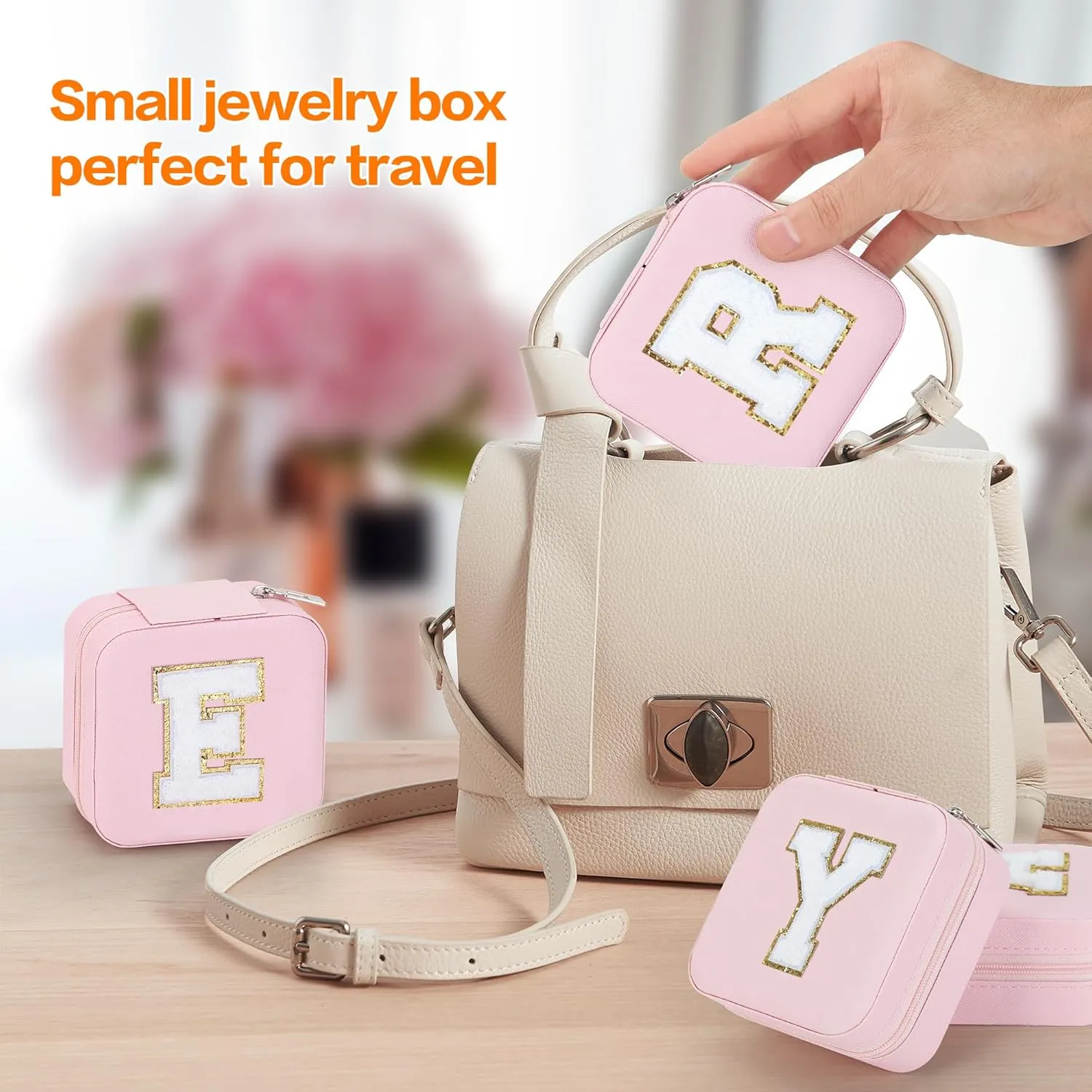 Small Travel Jewelry Box Organizer with Mirror, Women Teen Girl Gifts Trendy Stuff, Double Layer Portable Travel Case Display Storage Holder Boxes for Stud Earrings, Rings, Necklaces, Bracelets (R)