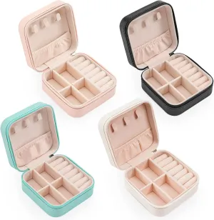 Small Travel Jewelry Boxes, Portable Jewelry Organizer Display Storage boxes for earrings, rings, necklaces, jewelry boxes for women. (4 Color).