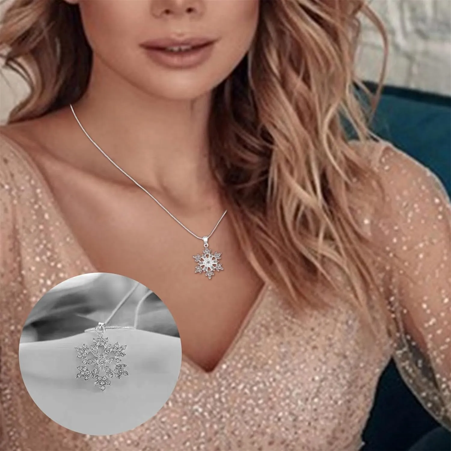 Snowflake Earrings Necklace Set for Women Teens Trendy Dainty Gold Silver Winter Crystal Snowflake Flower Christmas Necklace Jewelry Luncky Romantic Christmas Holiday Gift