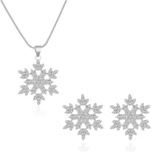 Snowflake Earrings Necklace Set for Women Teens Trendy Dainty Gold Silver Winter Crystal Snowflake Flower Christmas Necklace Jewelry Luncky Romantic Christmas Holiday Gift