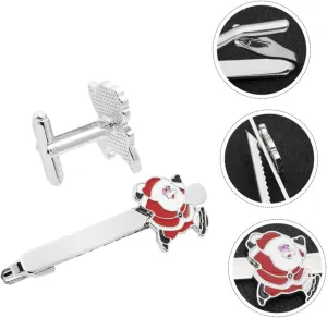 SOIMISS Fashionable Men's Christmas Tie Clips 2-pack Santa Claus Tie Clip Decorative Clips Xmas Clothing Accessories
