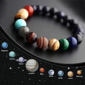Solar System Eight Planet Themed Pure Natural Stone Beaded Bracelet,Handmade Natural Stone Bracelets Jewelry,Unique Bracelet for Women Men Teen Boys Girls