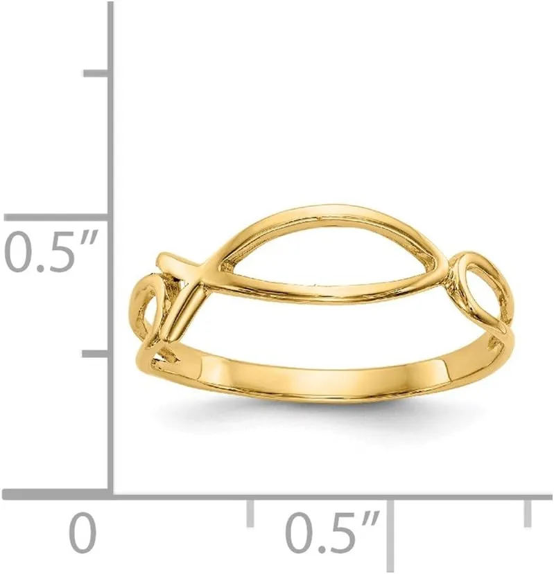 Solid 14k Yellow Gold Polished Ichthus Fish Ring (2 to 5mm)
