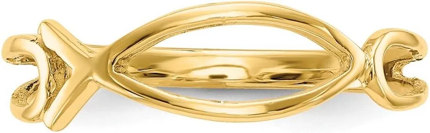 Solid 14k Yellow Gold Polished Ichthus Fish Ring (2 to 5mm)