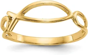 Solid 14k Yellow Gold Polished Ichthus Fish Ring (2 to 5mm)
