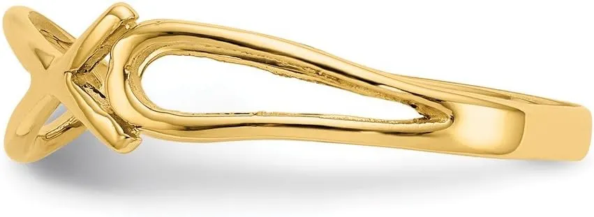 Solid 14k Yellow Gold Polished Ichthus Fish Ring (2 to 5mm)