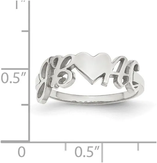 Solid 925 Sterling Silver Laser Couple's Initials Letters And Heart Ring Band