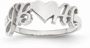 Solid 925 Sterling Silver Laser Couple's Initials Letters And Heart Ring Band