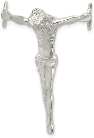 Solid 925 Sterling Silver Polished Jesus Cross Chain Slide Pendant Pendant