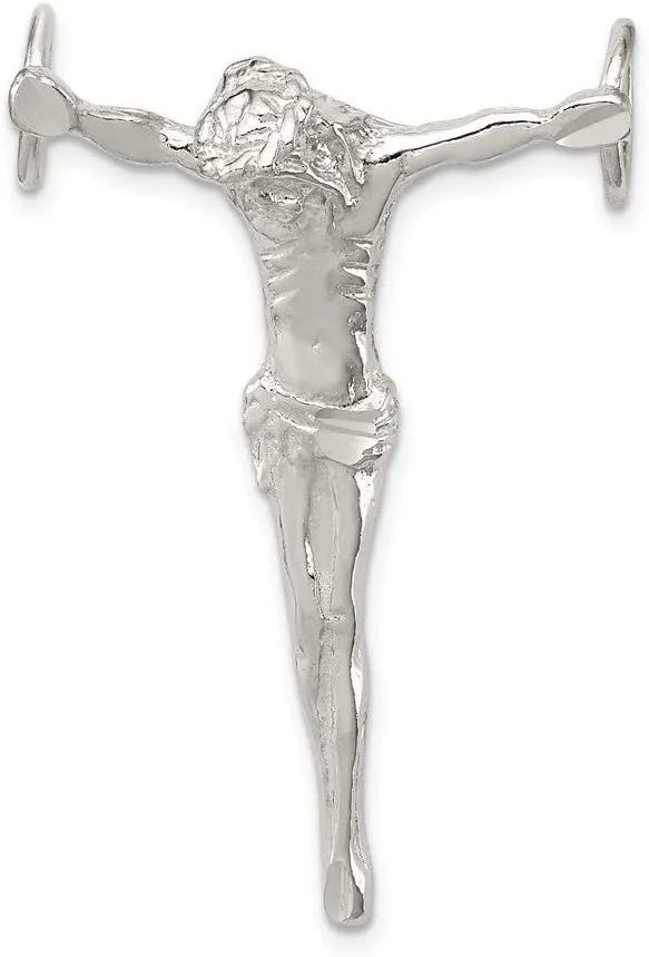 Solid 925 Sterling Silver Polished Jesus Cross Chain Slide Pendant Pendant