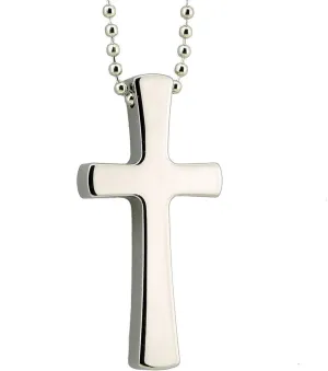 Solid Tungsten Carbide High Polished Cross Pendant with Ballchain Necklace