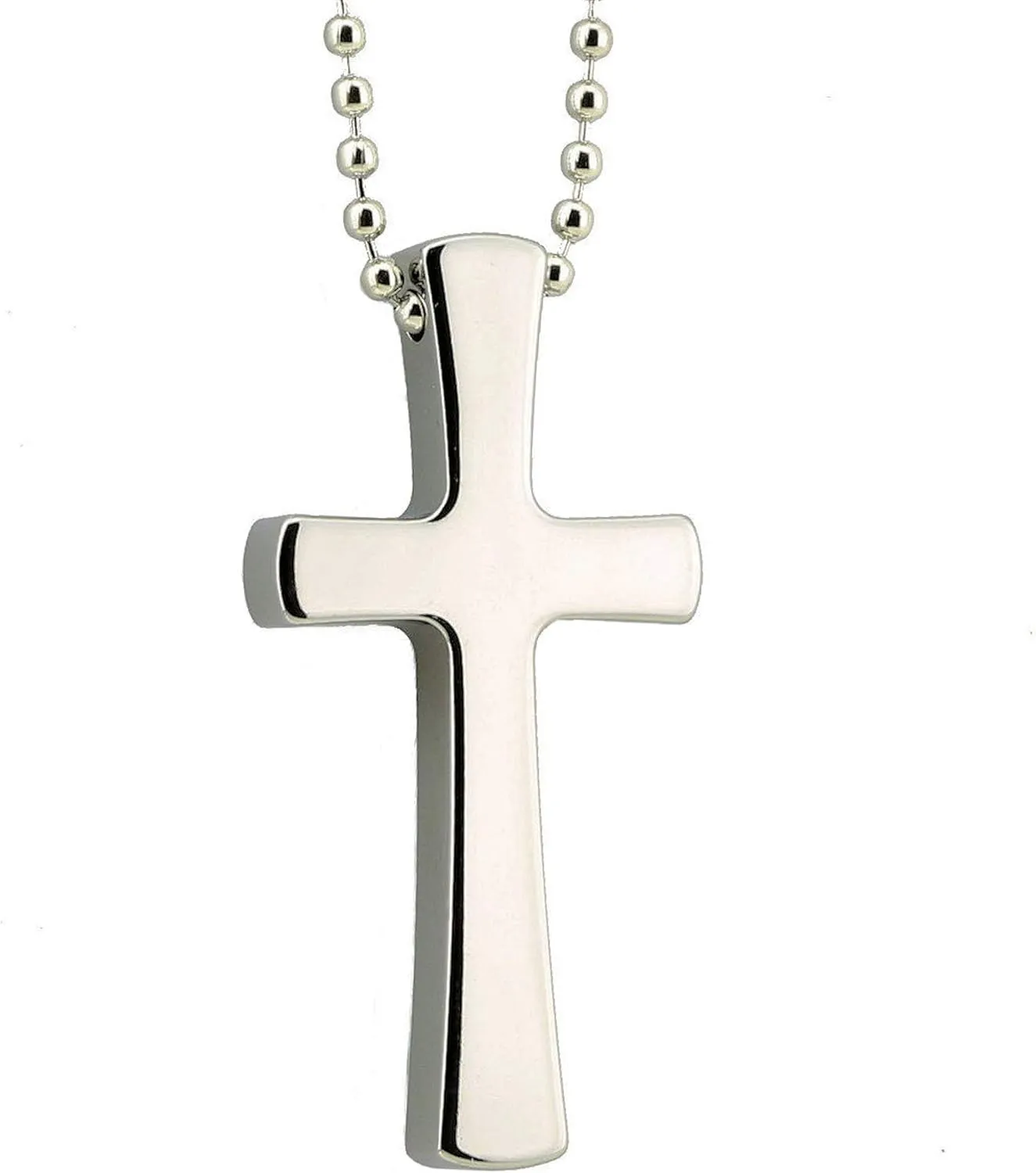 Solid Tungsten Carbide High Polished Cross Pendant with Ballchain Necklace