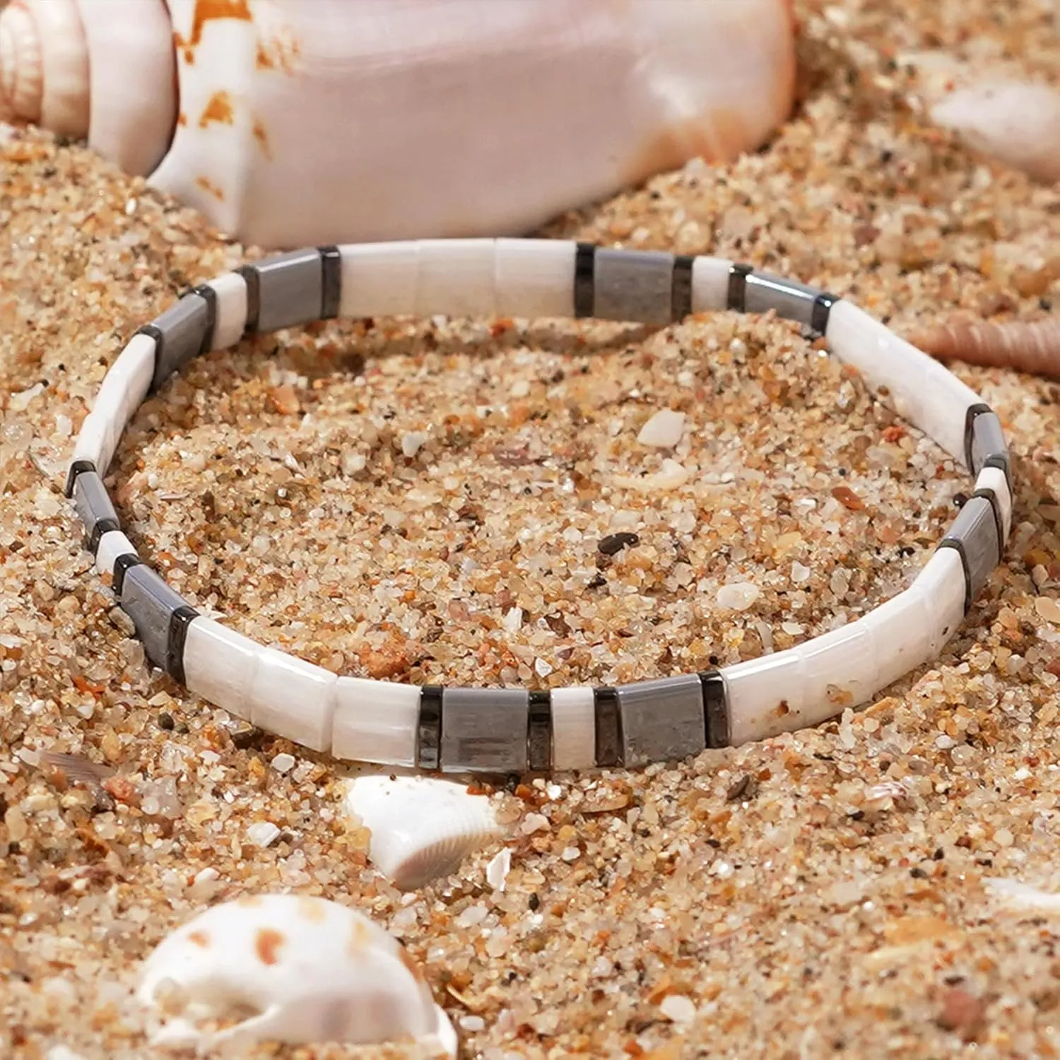 Sonateomber Tila Flat Beaded Stretch Bracelets for Women, Trendy Unique Handmade Stackable Mixed Colorful Square Beads Miyuk Link Bracelet Summer Jewelry Gift