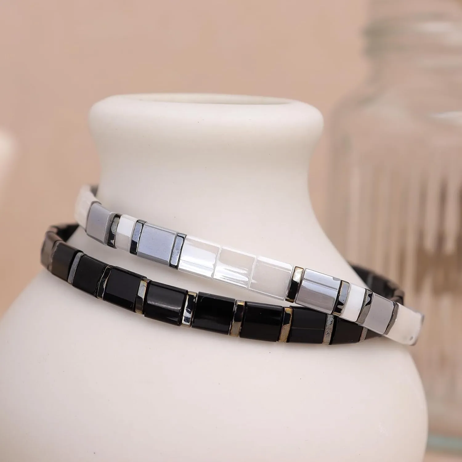 Sonateomber Tila Flat Beaded Stretch Bracelets for Women, Trendy Unique Handmade Stackable Mixed Colorful Square Beads Miyuk Link Bracelet Summer Jewelry Gift