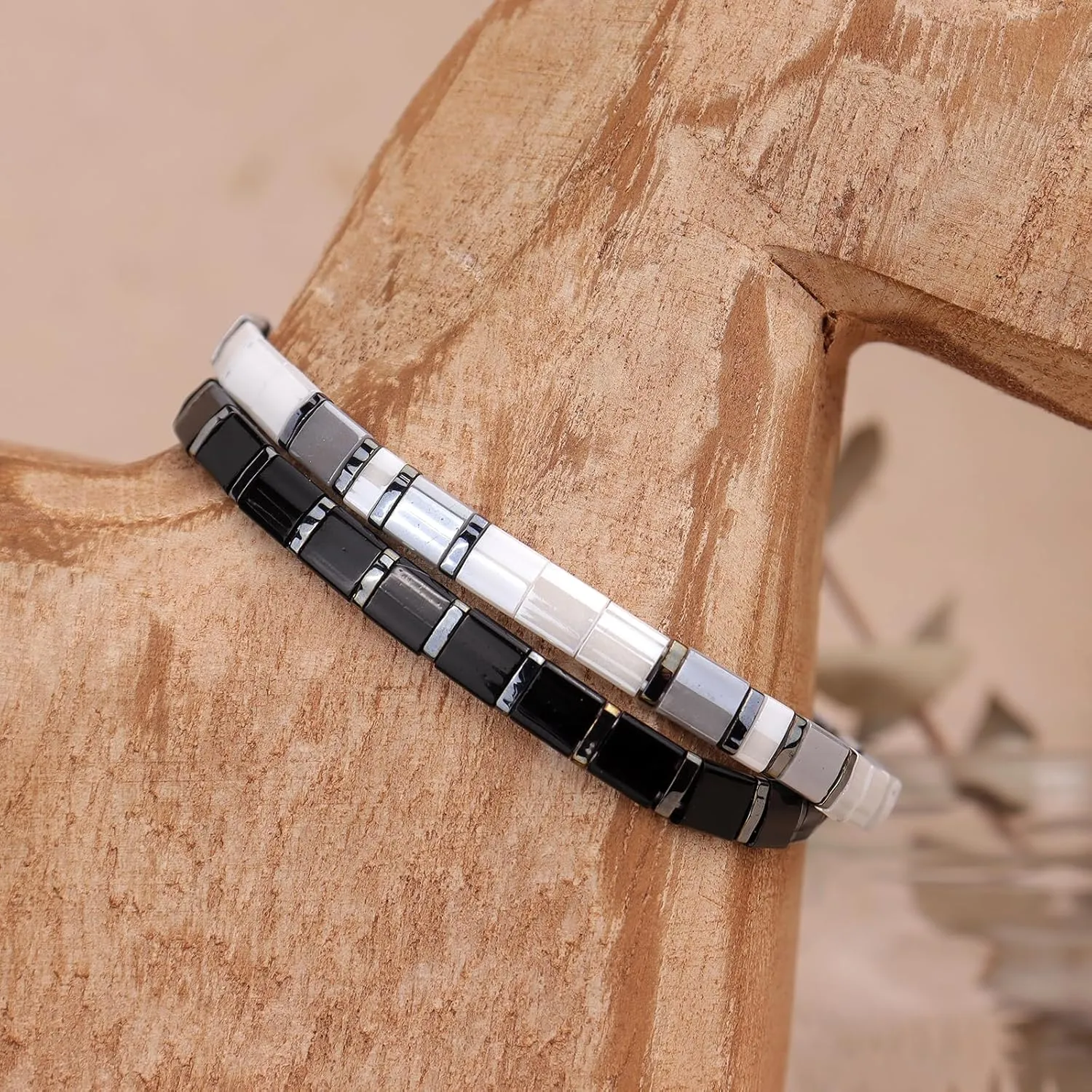 Sonateomber Tila Flat Beaded Stretch Bracelets for Women, Trendy Unique Handmade Stackable Mixed Colorful Square Beads Miyuk Link Bracelet Summer Jewelry Gift