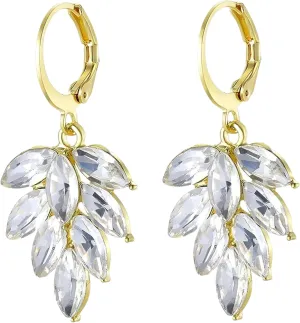Sparkly Crystal Leaf Drop Dangle Earrings for Women Elegant Marquise Crystal Rhinestone Dangling Earrings Wedding Bridal Jewelry