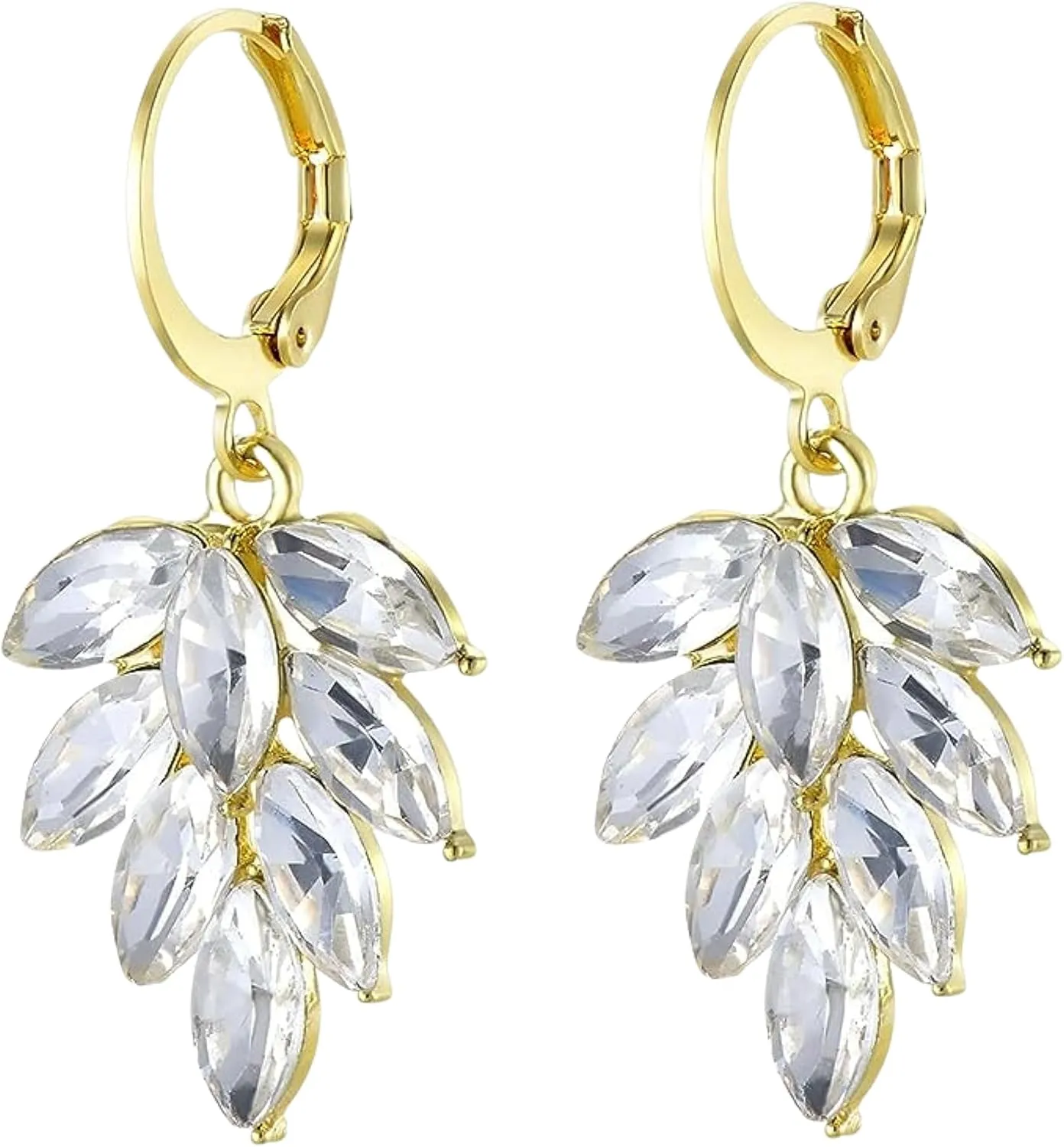 Sparkly Crystal Leaf Drop Dangle Earrings for Women Elegant Marquise Crystal Rhinestone Dangling Earrings Wedding Bridal Jewelry