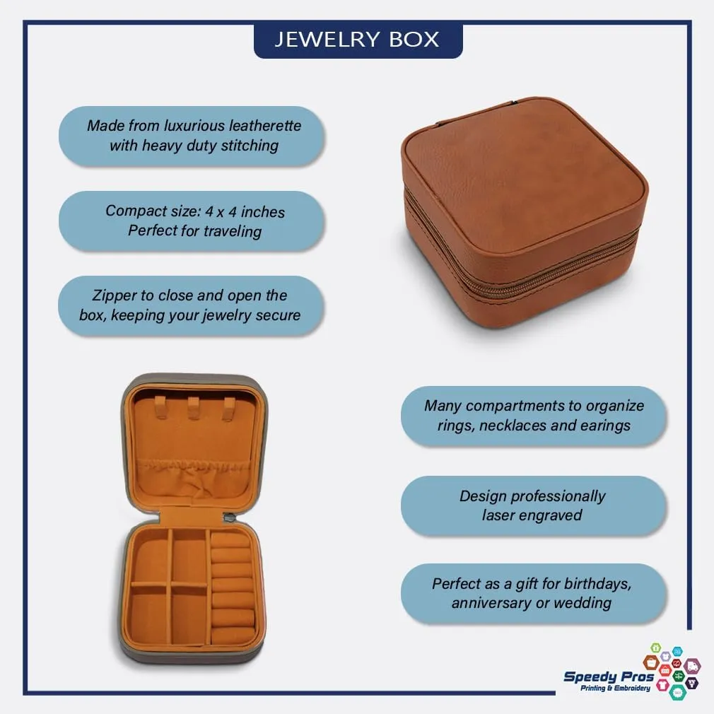 Speedy Pros Custom Leather Jewelry Box Faith Hope Love Engraved Travel Jewelry Case Personalized Jewelry Organizer Earring Ring Box Storage Caramel Personalized Text Here