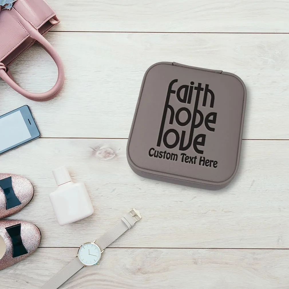 Speedy Pros Custom Leather Jewelry Box Faith Hope Love Engraved Travel Jewelry Case Personalized Jewelry Organizer Earring Ring Box Storage Caramel Personalized Text Here