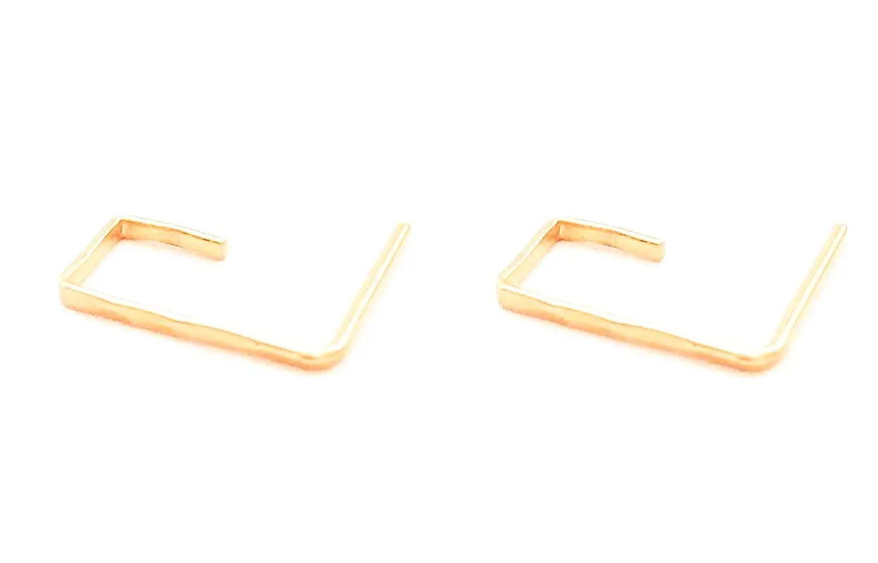 Square Open Hoop Earrings Small Minimalist Studs 14k Gold Filled Hammered Geometric Jewelry