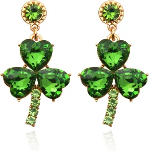 St. Patrick's Day Silver Elegant Drop Earrings Clover Charm Crystal Green Earrings For Women Lady Fashion Jewelry