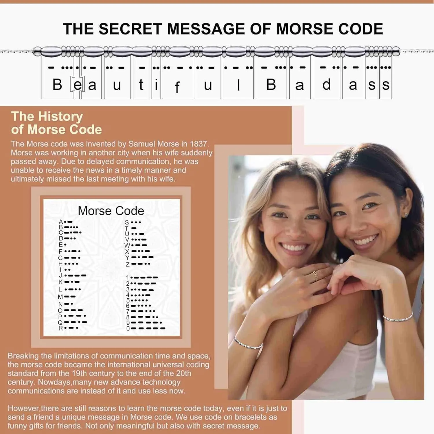 Stainless Steel Beaded Morse Code Bracelet for Women Mother's Day Gifts for Mom Wife Daughter Unique Funny Inspirational Gifts for Women Men Friendships Birthday Gift Best Friends Lover Sister