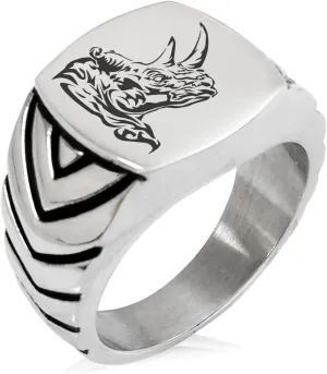 Stainless Steel Berserk Rhino Chevron Pattern Biker Style Polished Ring