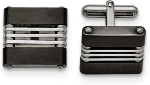 Stainless Steel Brushed and Polished Black IP-plated Cufflinks
