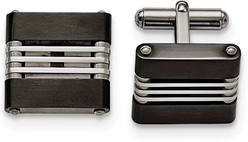 Stainless Steel Brushed and Polished Black IP-plated Cufflinks