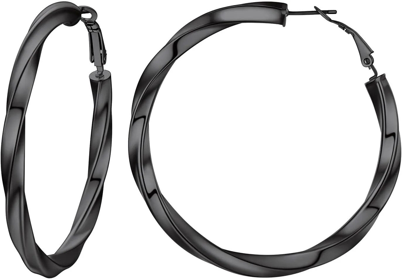 Stainless Steel Chunky Hoop Earrings For Women, Minimalist and Chic, Black/Gold Plated, Round Hoops Earrings Hypoallergenic, Size: 30mm/40mm/60mm/80mm, Come with Box