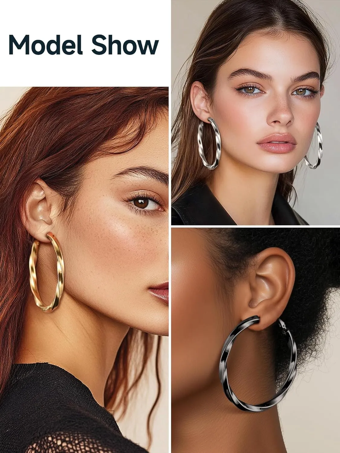 Stainless Steel Chunky Hoop Earrings For Women, Minimalist and Chic, Black/Gold Plated, Round Hoops Earrings Hypoallergenic, Size: 30mm/40mm/60mm/80mm, Come with Box