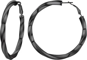Stainless Steel Chunky Hoop Earrings For Women, Minimalist and Chic, Black/Gold Plated, Round Hoops Earrings Hypoallergenic, Size: 30mm/40mm/60mm/80mm, Come with Box
