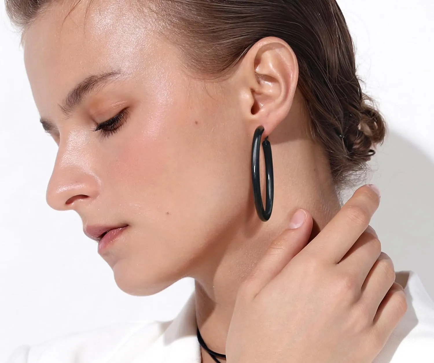 Stainless Steel Chunky Hoop Earrings For Women, Minimalist and Chic, Black/Gold Plated, Round Hoops Earrings Hypoallergenic, Size: 30mm/40mm/60mm/80mm, Come with Box