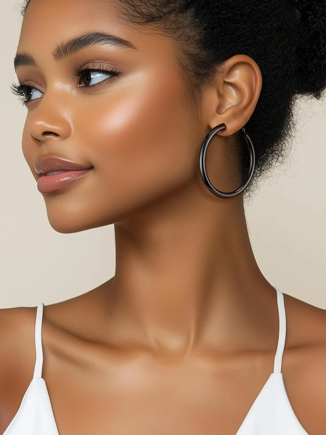 Stainless Steel Chunky Hoop Earrings For Women, Minimalist and Chic, Black/Gold Plated, Round Hoops Earrings Hypoallergenic, Size: 30mm/40mm/60mm/80mm, Come with Box
