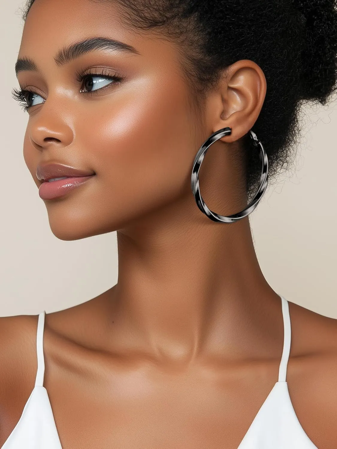 Stainless Steel Chunky Hoop Earrings For Women, Minimalist and Chic, Black/Gold Plated, Round Hoops Earrings Hypoallergenic, Size: 30mm/40mm/60mm/80mm, Come with Box