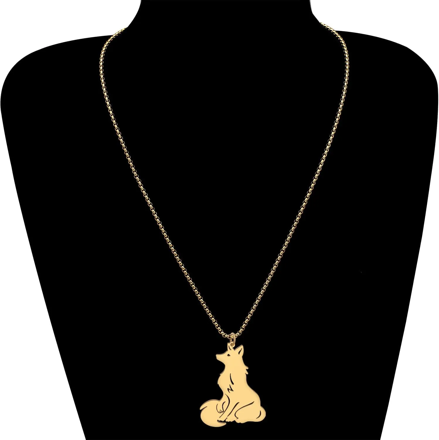 Stainless Steel Cute Arctic Fox Necklace Pendant 18K Gold Fashion Animals Jewelry for Women Fox Lovers Charms Gifts