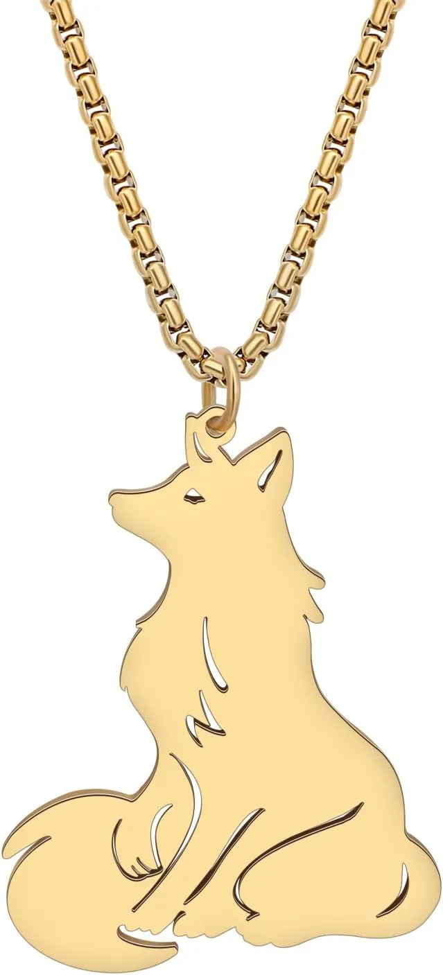 Stainless Steel Cute Arctic Fox Necklace Pendant 18K Gold Fashion Animals Jewelry for Women Fox Lovers Charms Gifts