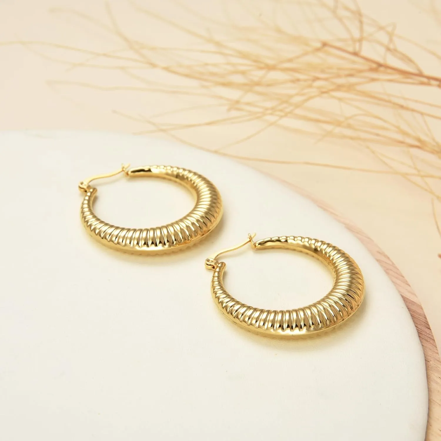 Stainless Steel Gold Large Hollow Hoops Earrings for Women,Minimalist and Chic Open hypoallergenic Earrings Lightweight Big Hoop Earring for Sensitive Ears