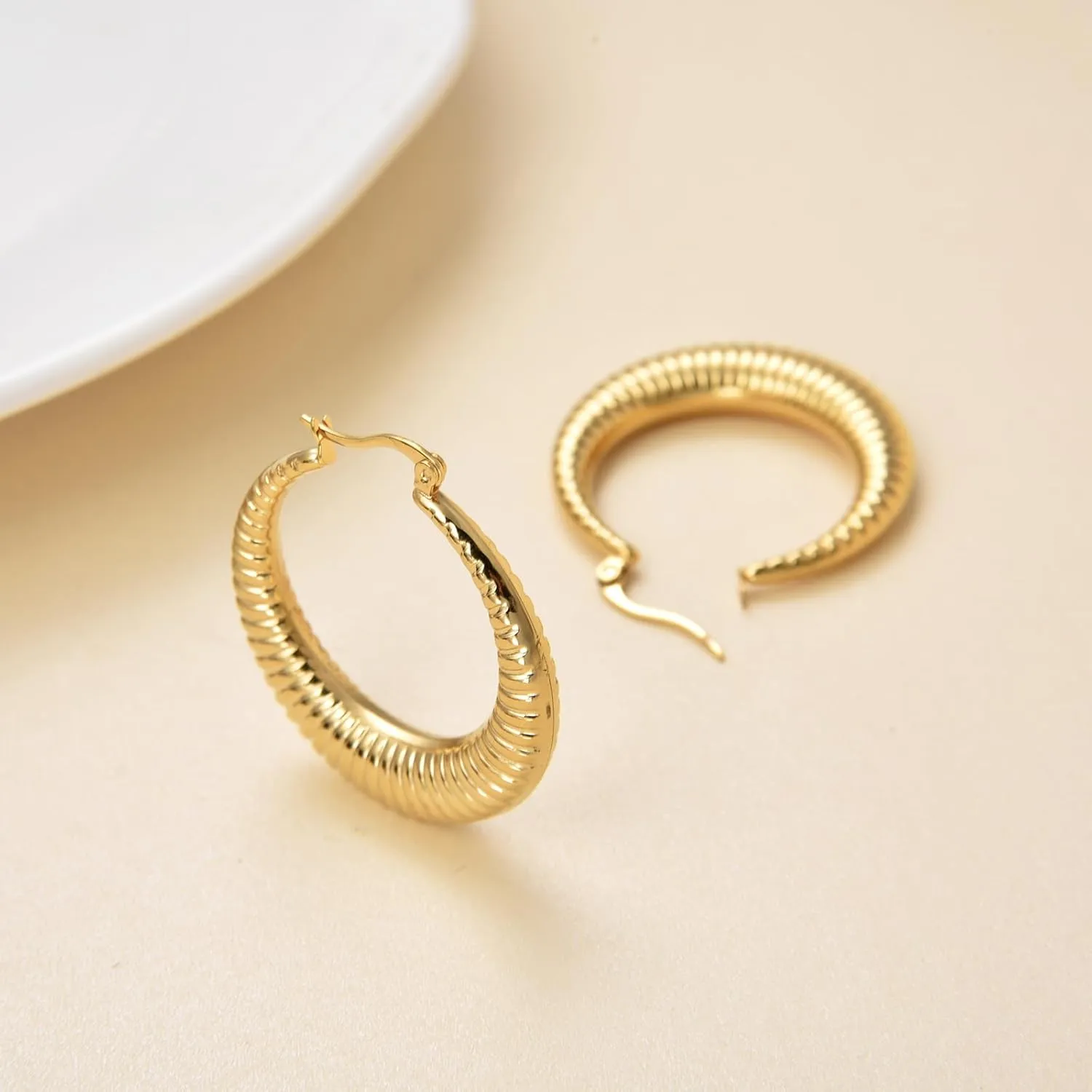 Stainless Steel Gold Large Hollow Hoops Earrings for Women,Minimalist and Chic Open hypoallergenic Earrings Lightweight Big Hoop Earring for Sensitive Ears